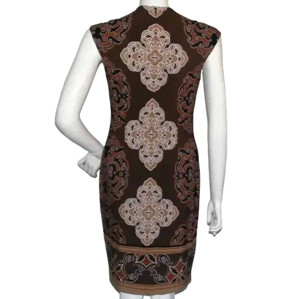 CACHE Dress, 6, Brown/Tan, Sleeveless, V-neck, Embellished, Back zipper - Picture 8 of 14